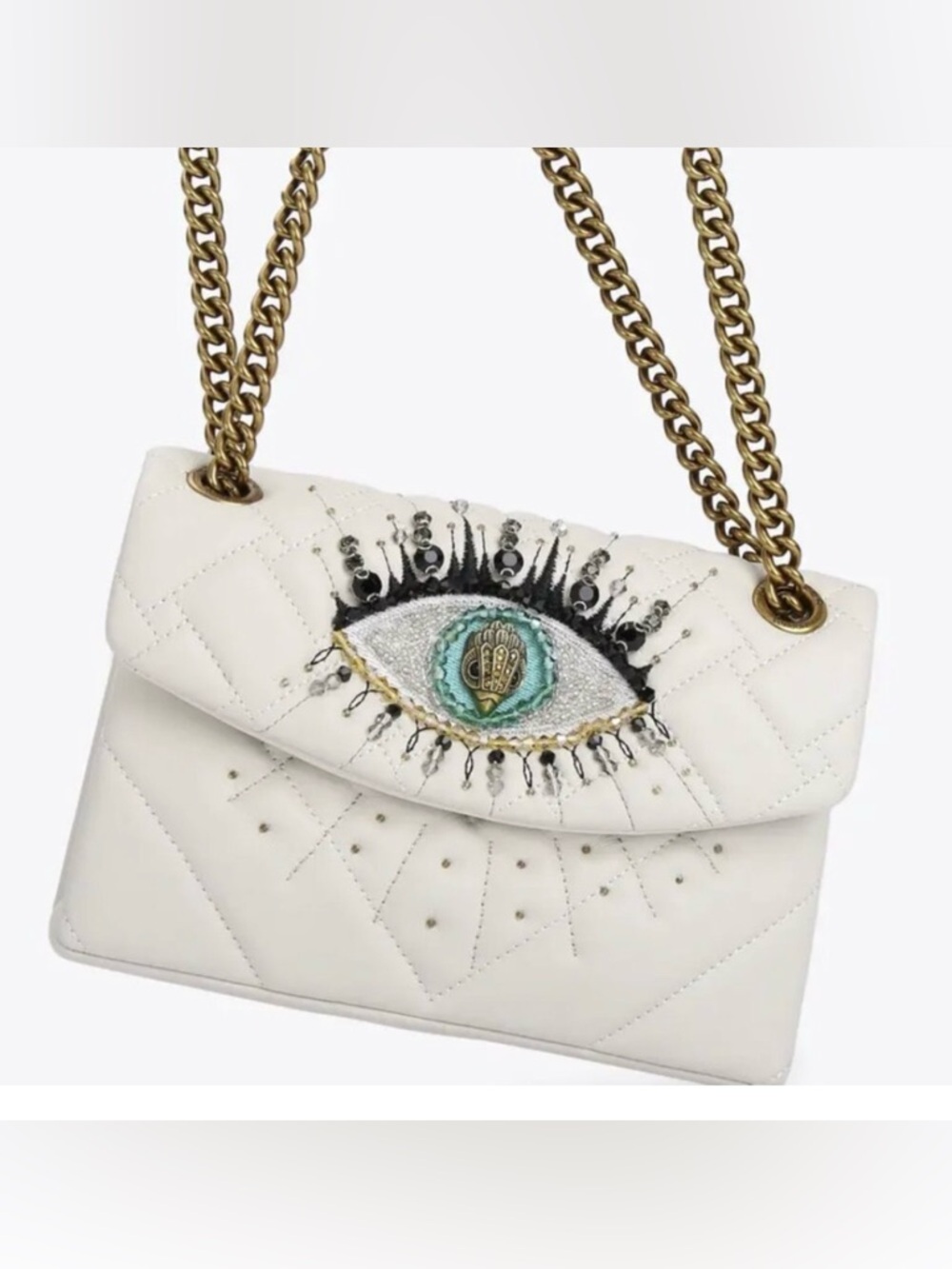Kurt Geiger Mini Kensington
Eye Quilted Leather Crossbody
Bag Bone NWT